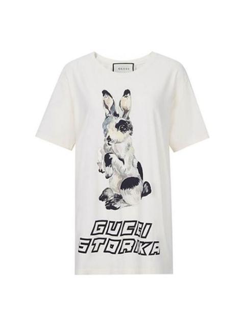 (WMNS) Gucci Bunny Pattern Crewneck Short Sleeve For White 492347-X3M80-7550
