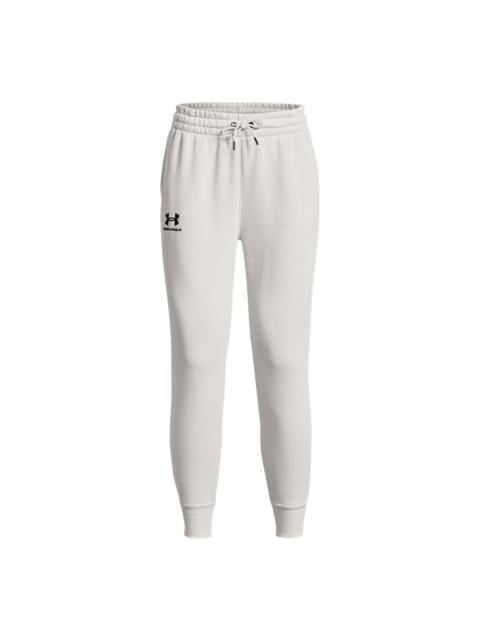 (WMNS) Under Armour Essential Fleece Tapered Pants 'White Black' 1379443-114