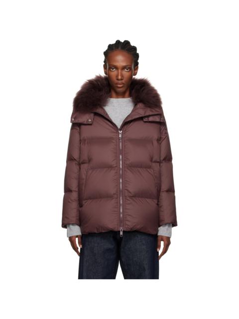Burgundy Puffy Hooded Down Jacket