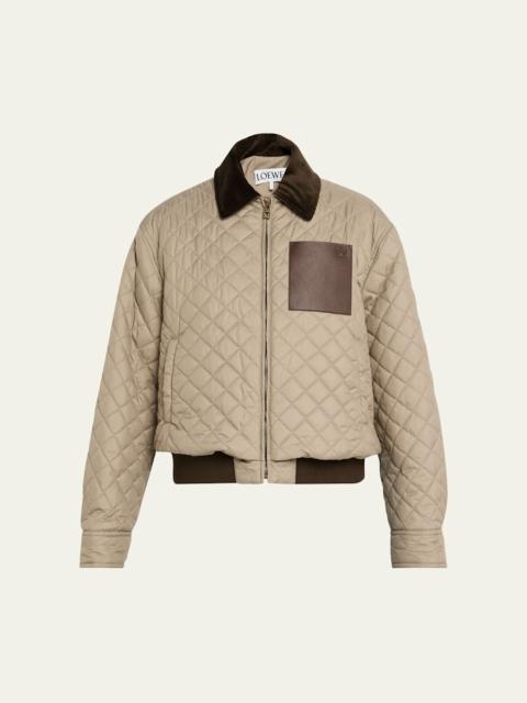 Corduroy-Collar Quilted Barn Jacket