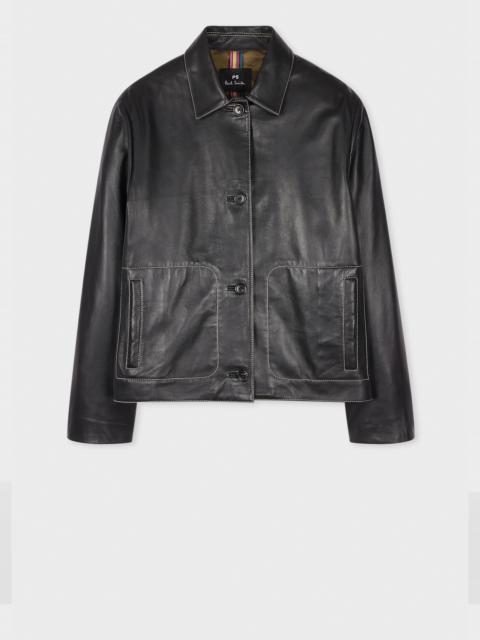 Women's Black Leather Contrast Stitch Jacket