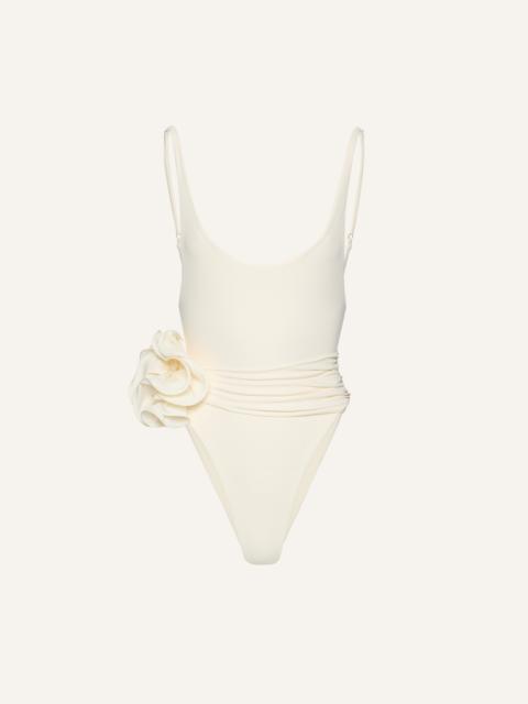 Flower scoop neck swimsuit in cream