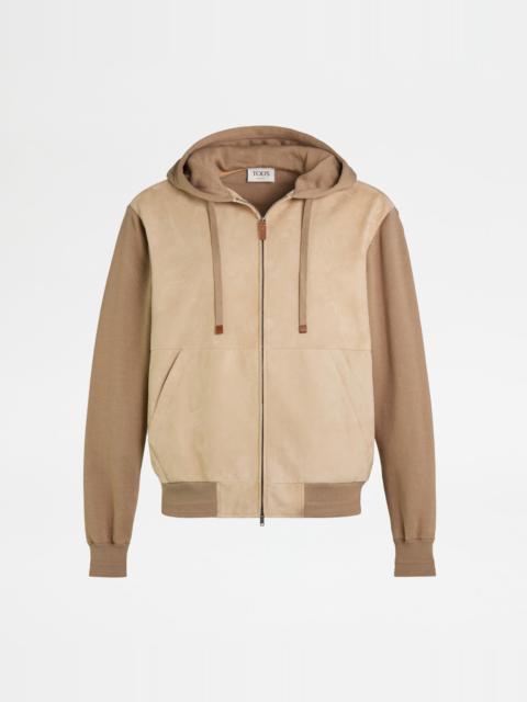 BOMBER JACKET IN KNIT AND PASHMY - BEIGE