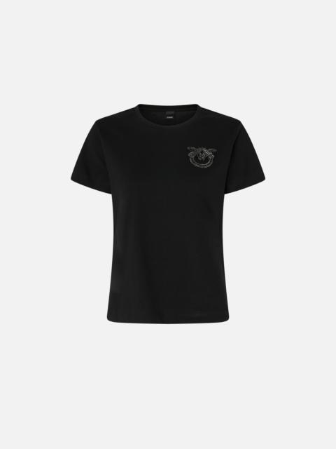 T-SHIRT WITH CRYSTAL-EMBROIDERED LOVE BIRDS LOGO