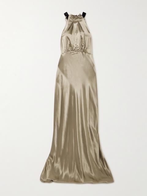 Michelle Velvet-trimmed Open-back Satin Gown