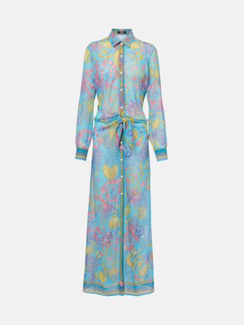 Printed semi-sheer shirt dress