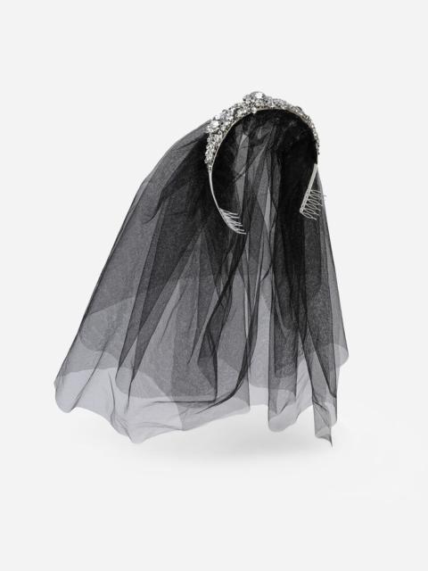 Rhinestone diadem with tulle veil