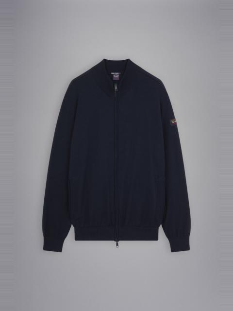 MERINO WOOL FULL ZIP SWEATER WITH ICONIC BADGE