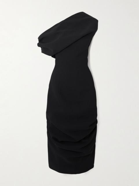 La Robe Pesce one-shoulder draped crepe midi dress Black