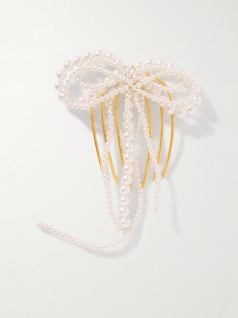 Gold-plated faux pearl hair comb Ivory