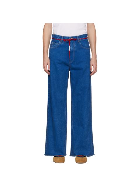 Blue Low Rise 'Red Belt' Jeans