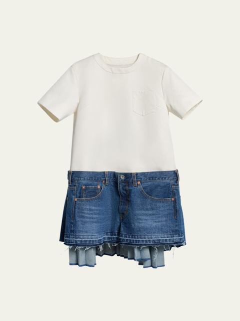 Mixed-Media Denim Mini T-Shirt Dress