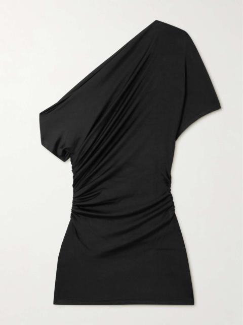 Edel one-shoulder ruched stretch-satin top