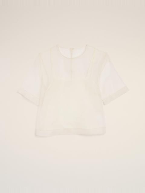WHITE SILK SHORT SLEEVES SHEER WITH UNDERTOP TOP