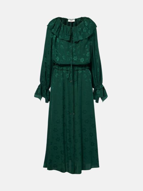 Ruffled floral silk jacquard midi dress