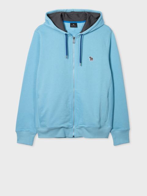 Sky Blue Cotton Zip-Front Zebra Logo Hoodie