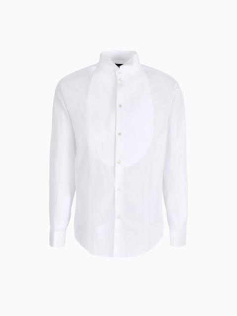 Poplin shirt with waffle plastron front