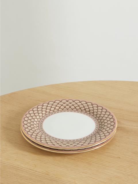 Set Of Two Gold-plated Porcelain Dessert Plates