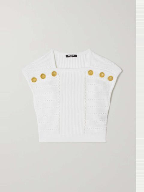 Cropped button-embellished ribbed-knit top