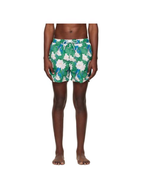 Green Logo-Detail Floral Print Swim Shorts