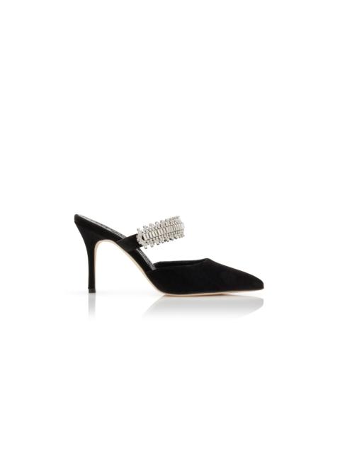Black Velvet Crystal Embellished Mules