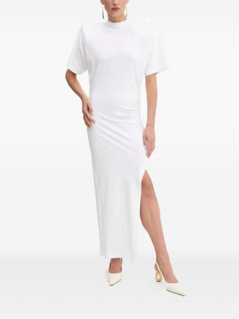 shoulder-padded side-split maxi dress