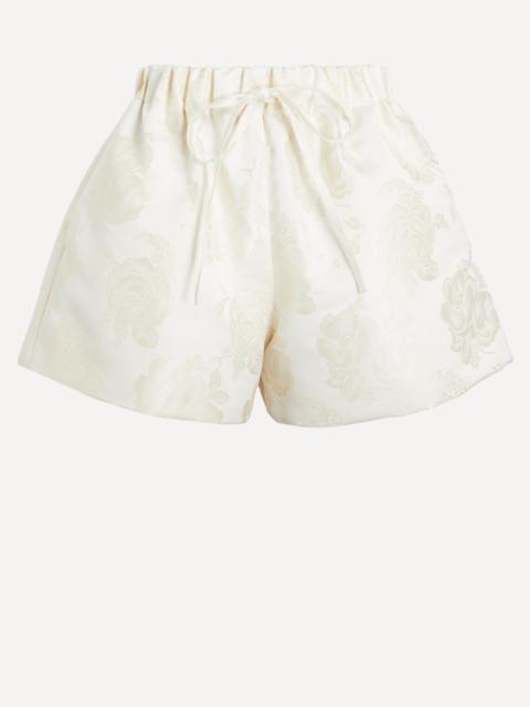 Cream Elasticated Rose Brocade Shorts