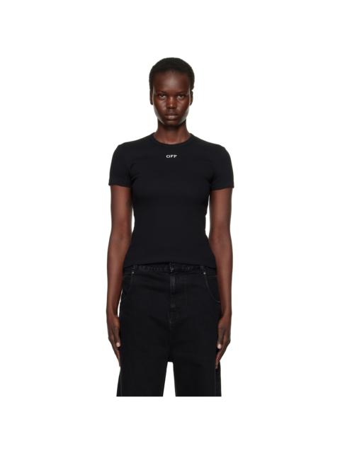 Black 'Off' Stamp Rib Basic T-shirt