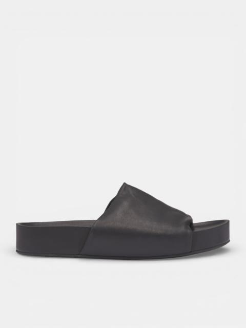 Black Leather Slide Sandals