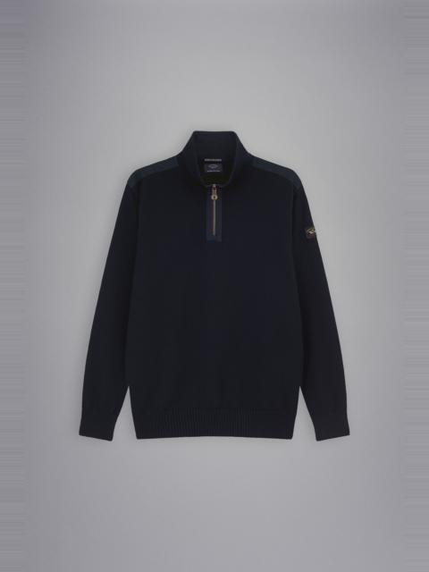 BRETAGNE WOOL HALF ZIP SWEATER WITH ICONIC BADGE