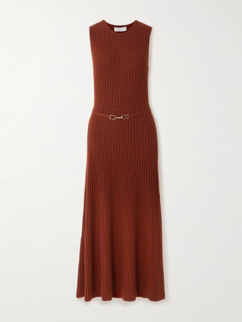 Meier Belted Ribbed Wool And Cashmere-blend Midi Dress
