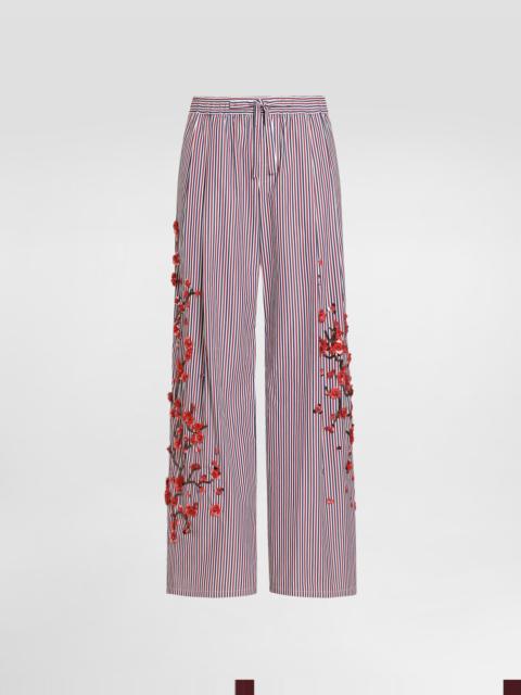 Cotton vanity trousers with embroidery and piping