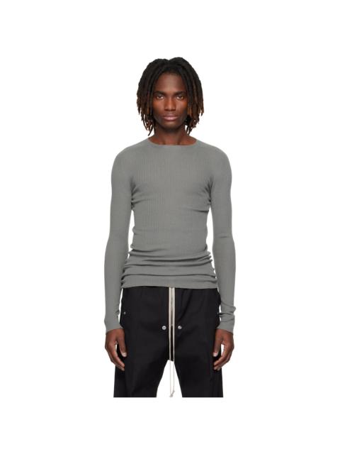 Gray Temple Ribbed Round Neck Sweater