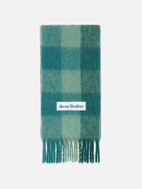 Mohair checked scarf - Teal/Grey/Green