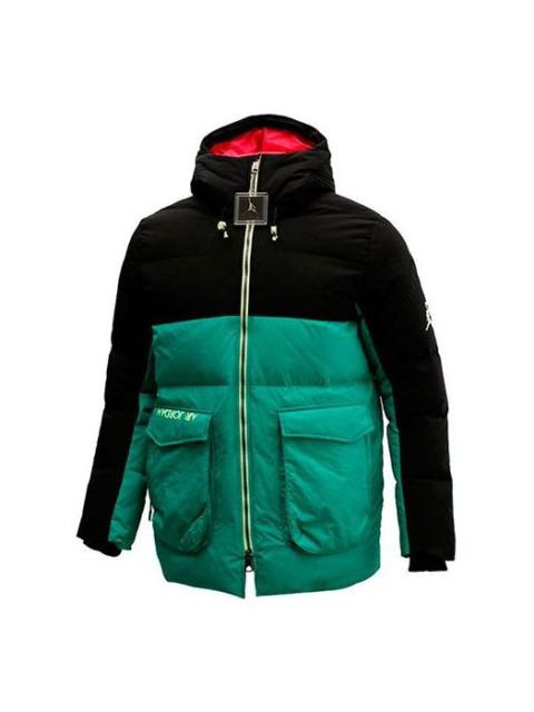Air Jordan Casual Sports hooded Stay Warm Down Jacket Black Green Colorblock CK6662-011