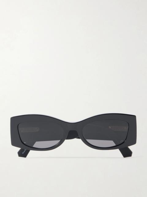 Diorombre S1i Rectangular-frame Leather-trimmed Acetate Sunglasses