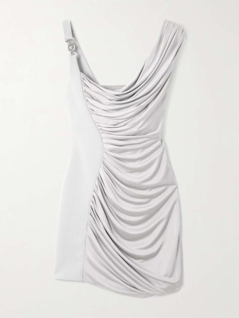 Asymmetric embellished draped jersey mini dress Silver