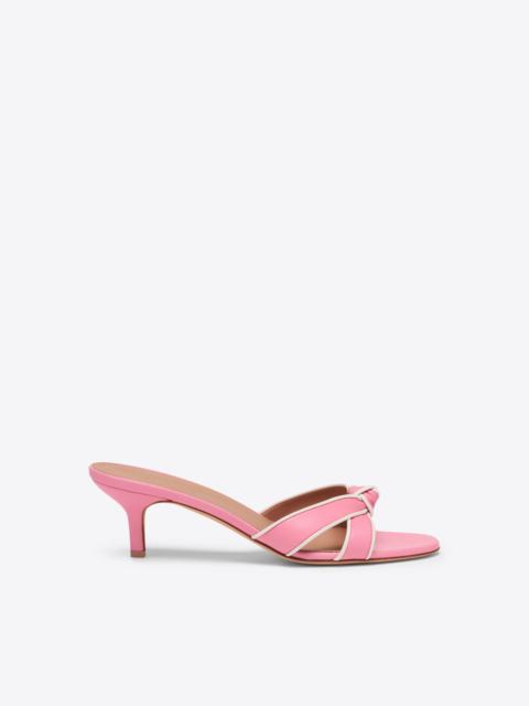 Raquel 45 Pink Knotted Leather Kitten Heel Sandals