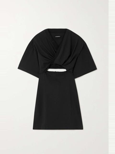 Bahia twist-front cutout cotton-twill mini dress