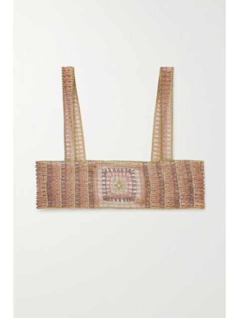 Cropped Crystal-embellished Silver-tone Top