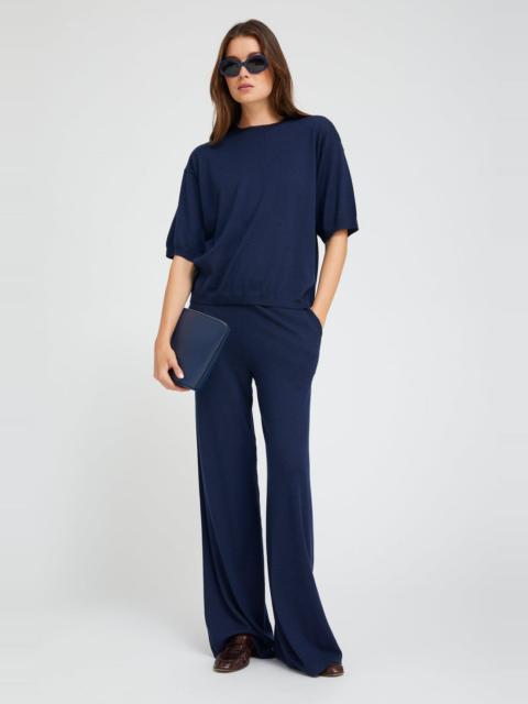 NAVY CASHMERE WIDE LEG PANTS