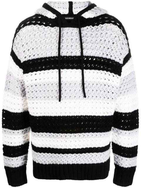 stripe-pattern hooded wool jumper