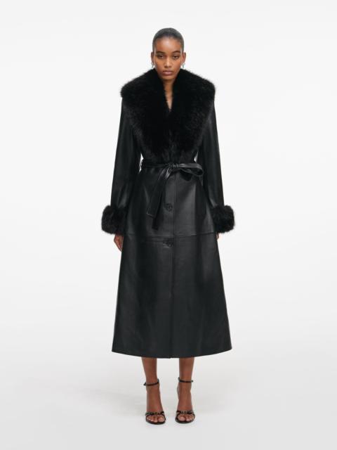 Black Leather Faux Fur Collared Coat