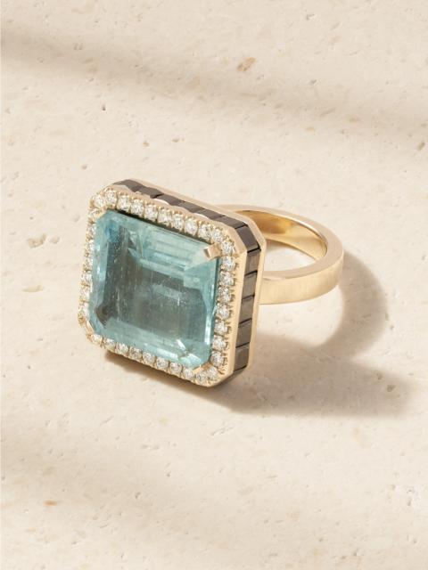 Atlantis 18-karat White Gold, Aquamarine, Blackened And White Diamond Ring