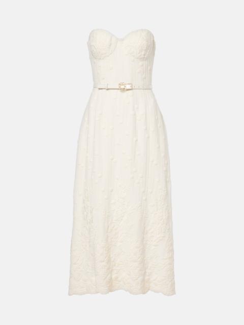 Embroidered cady midi dress