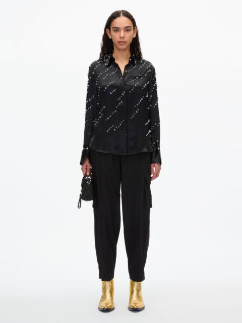 Liquid Satin PJ Shirt with Rainfall Embroidery