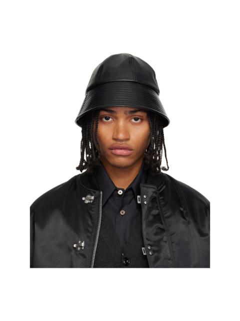Black Synthetic Leather Mix Bucket Hat