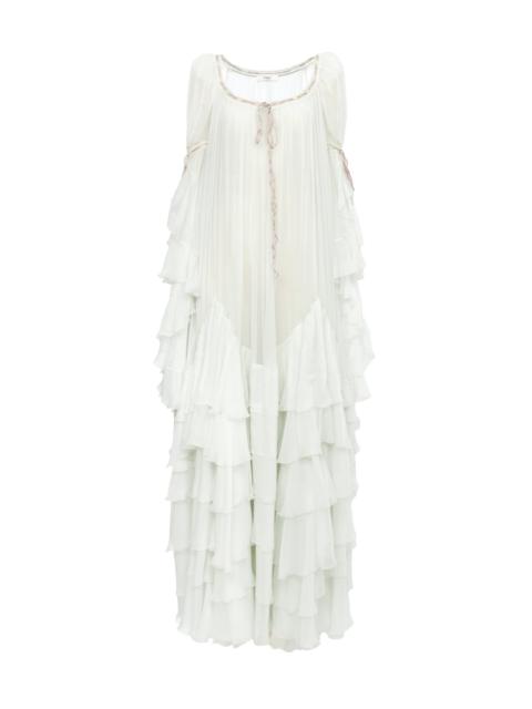 OVERSIZED LONG RUFFLED DRESS IN SILK MOUSSELINE
