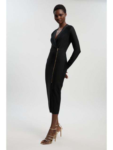 Petite Figure Form Bandage Asymmetric Zip Detail Midi Dress
