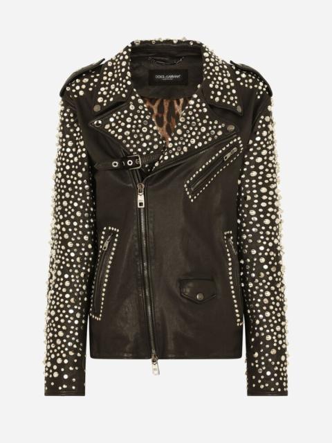 Studded leather biker jacket